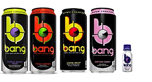 VPX Bang Variety - Purple Guava Pear, Peach Mango, Lemon Drop, Cotton Candy and Bang Bangster Berry Shot - 16fl.oz. (Pack of 8)