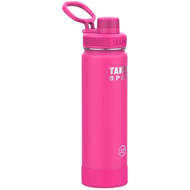 Takeya Sports Water Bottle with Spout Lid - Bottle with Triple Stainless Steel Insulation - Dishwasher Safe & BPA-Free - Bottle with Ice-Blocking Spout Lid & Removable Bumper - 22 oz, Pink Sweep