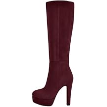 Women's Platform Knee High Boots Solid Color Side Zipper Block High Heels