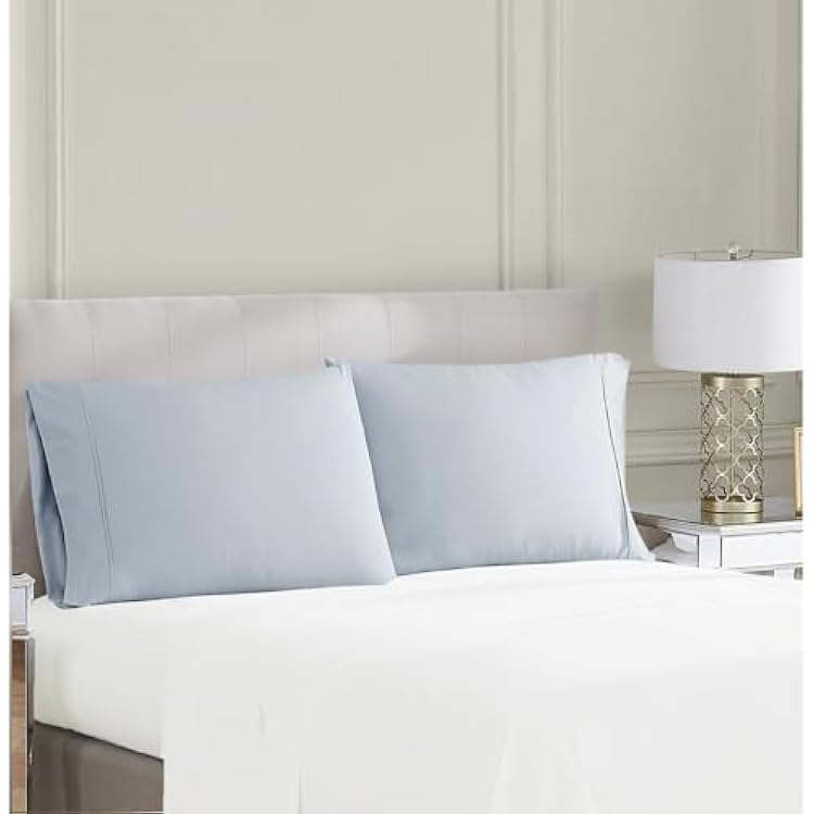 Borghese Roma 400TC Percale Cotton Light Blue Standard Pillowcase Pair, Solid Themed, for Men and Women, Oeko-TEX Certified Confidence