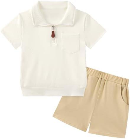 Weixinbuy Toddler Baby Boy Clothes Summer Outfits Solid Short Sleeve Sweatshirt and Shorts Set Zip ShirtShorts Sets 1-6T