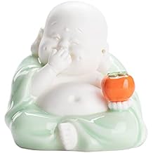 Small Laughing Buddha Statue for Good Luck, Ceramic Lucky Happy Buddha Figurine, Little Monk Figurine Cute Buddha for Home Office Car Decors Gift Crafts and Arts