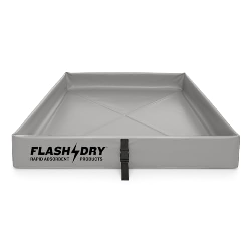 FLASHDRY Portable Spill Containment Berm, Folding Duck Pond 4 x 4, Reusable Oil, Fuel & Chemical Spill Containment Tray, UV-Resistant PVC, Heavy-Duty, Quick & Easy Setup, Garage & Industrial Use