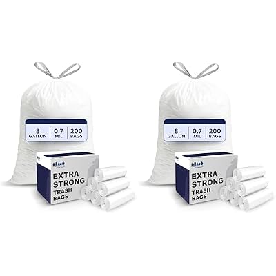 Plasticplace 8 Gallon Trash Bags -White Drawstring Garbage Can Liners - Leak-Resistant and Tear-Proof for Kitchen, Bathroom, Office, and Small Trash Cans 0.7 Mil- 200 Count Pack of 2
