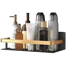 Bathroom Shelves Adhesive Shower Caddy, Wall Mounted Bathroom Organizer, No Drilling Metal Shower Shelf with Gold Fences, Modern Home Decorative Storage Shelves Shower Shelf