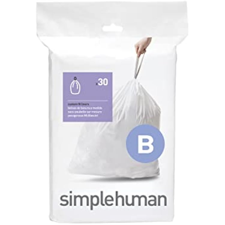 simplehuman Code B Custom Fit Drawstring Trash Bags in Dispenser Packs, 30 Count, 6 Liter  1.6 Gallon, White
