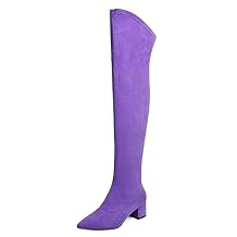 AUMOTED Women's Over the Knee Boots Pointed Toe Side Zipper Booties Suede Leather Thigh High Boots 2 In Walking Comfort