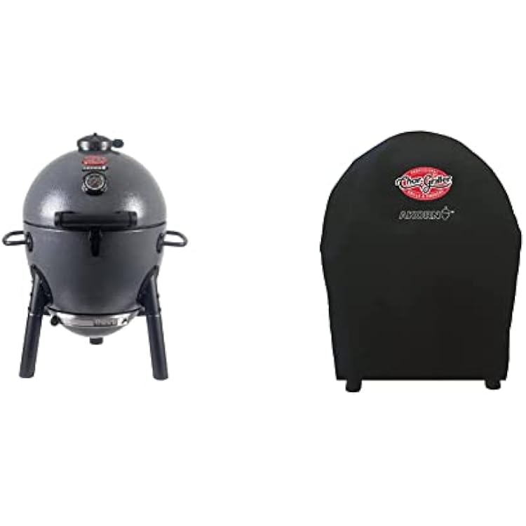 Char-Griller E86714 AKORN Jr. Kamado, Ash Portable Charcoal Grill and Char-Griller 6659 AKORN Jr. Portable Kamado Charcoal Grill Cover, Black