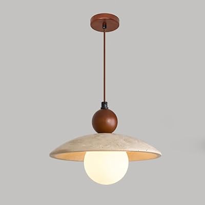 Stone Frisbee Pendant Light, Walnut Hanging Lamp with Yellow Travertine Lamp Shade, Retro Bedside Suspension Lamps, G9 Lighting Fixture, Restaurant Decorative Chandeliers