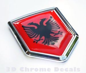 Albania Flag Car Chrome Emblem 3D Decal Sticker Albanian Shield Shape Crest