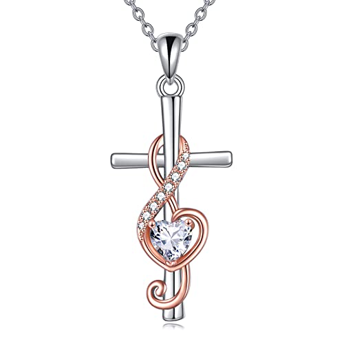 MONGAS Music Note Necklace Sterling Silver Cross Necklace for Women Treble Clef Music Jewelry Choir Gifts for Women Musicians