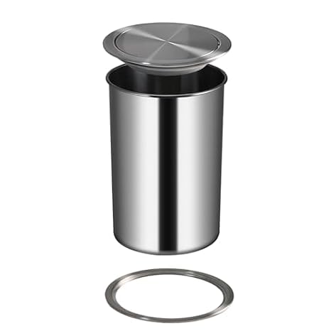 Countertop Built-in Kitchen Trash Can, Cabinet Embedded Trash Chutes Garbage Bin, Stainless Steel Wastebasket with Swing Lid, Commercial Waste Container,Silver a,9L
