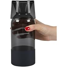RAKLE Bedside Water Carafe & Glass Cup Set, 700cc 24oz Nightstand Decanter for Bedroom Kitchen Office, Glass Carafe Set for Home, Matte Black