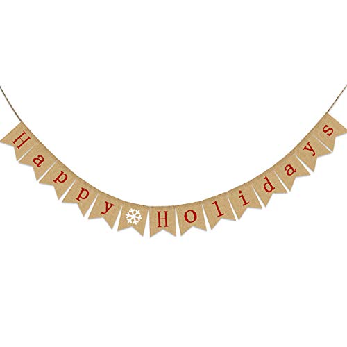Happy Holidays Banner Burlap | Christmas Banner Burlap | Christmas Decorations| Holiday Decorations| Perfect for Home Yard Indoor Outdoor Mantel Fireplace Hanging Decor