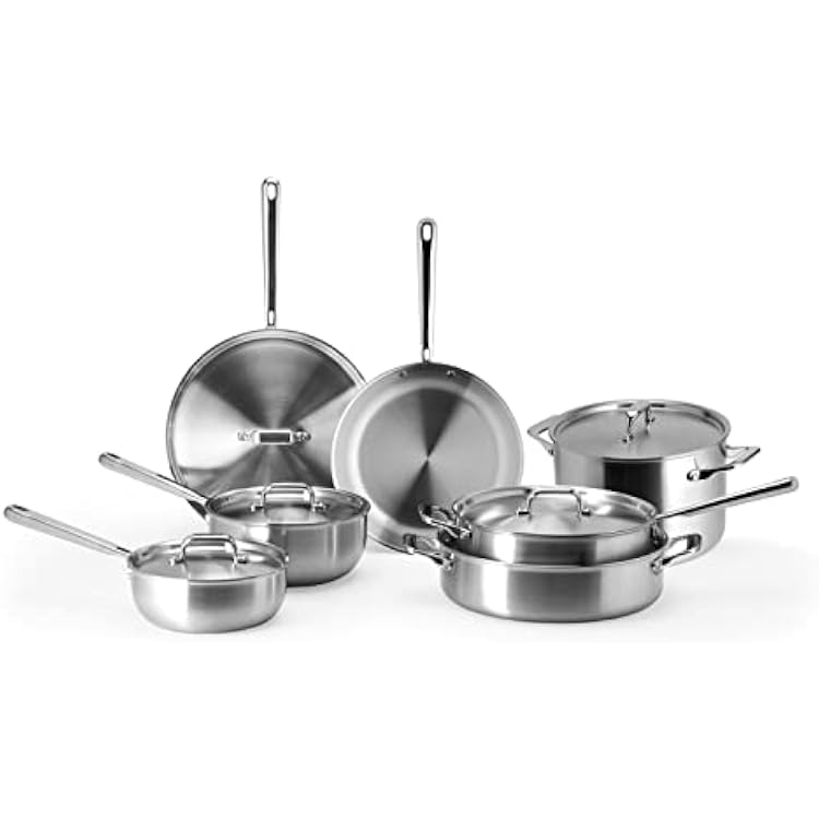 Misen 5-Ply Stainless Steel Cookware Set - Versatile, Dishwasher Safe - 12-Piece Set - 10 Skillet, 12 Skillet, 3 QT Saute Pan & 6 QT Rondeau  Lids, 2 QT & 3 QT Saucier  Lids, 8 QT Stockpot  Lid