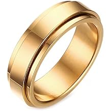 ANAZOZ Fidget Spinner Ring for Anxiety, Custom Engraved Spinner Ring Stainless Steel 6MM Polished Finished Anniversary Rings
