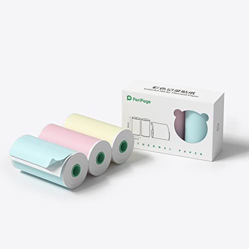 Peripage Color Thermal Sticker,Thermal Paper, Adhesive Label Paper, 3 RollsBox, For PeriPage A6 Printer, Waterproof, Oilproof, Scratchproof, BPA Toxic Free Colorful Sticky Thermal Paper