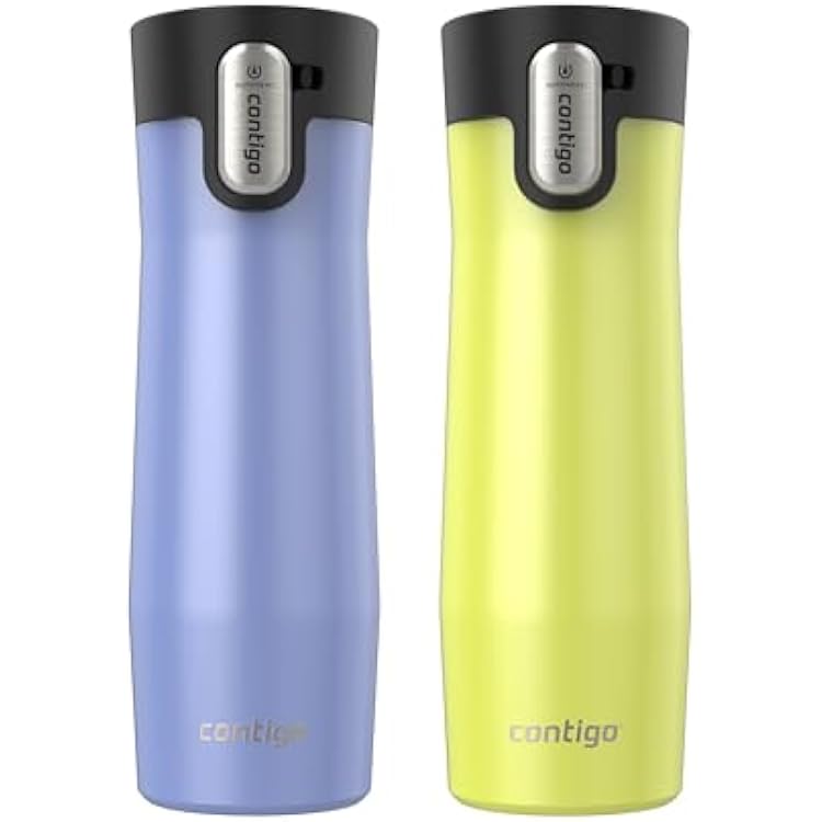 Contigo AUTOSEAL West Loop Vacuum-Insulated Stainless Steel Travel Mug with Easy-Clean Lid, 20 oz, 2-Pack, Aster Frosted Pearl; Limelight Frosted Pearl
