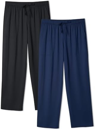 DAVID ARCHY Mens Pajama Pants 2 Pack - Wide Waistband, Silky Soft Lounge Sleep Pants for Hot Sleepers, Lightweight PJs