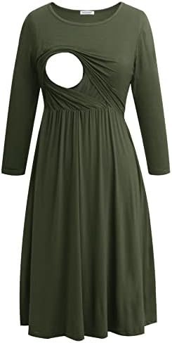 Smallshow Women's Maternity Nursing Dress 3/4 Sleeve Dress for Breastfeeding
