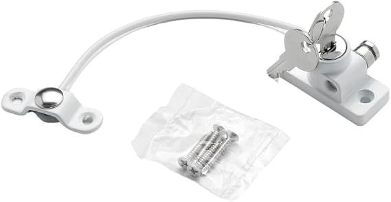 Cardea Solutions Essential Window Cable Restrictor - Suitable for uPVC, Wooden, Metal, and Aluminum Window Frames, Easy Install Child Safety Lock - White (2 Pack)