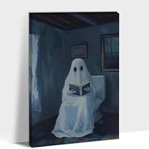 GUTTATY Halloween Wall Art - Halloween Posters, Fun Ghost Wall Art, Halloween Pictures Wall Decor for Walls, Halloween Canvas Wall Art for Bedroom, Ghost Reading on Toilet Poster Ready To Hang 12x18''