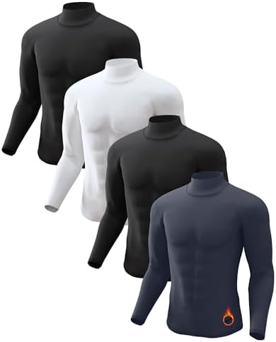 5 or 4 Pack Thermal Shirts for Men Turtle Neck Fleece Lined Long Sleeve Tops Workout Base Layer Cold Weather Gear