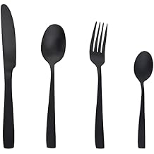 Gugrida 4-Piece Flatware Set For 1,Matte Black Silverware Include Knifes, Forks, Spoons, 18/0 Stainless Steel Silverware, Dishwasher Safe, Durable and Easy Care