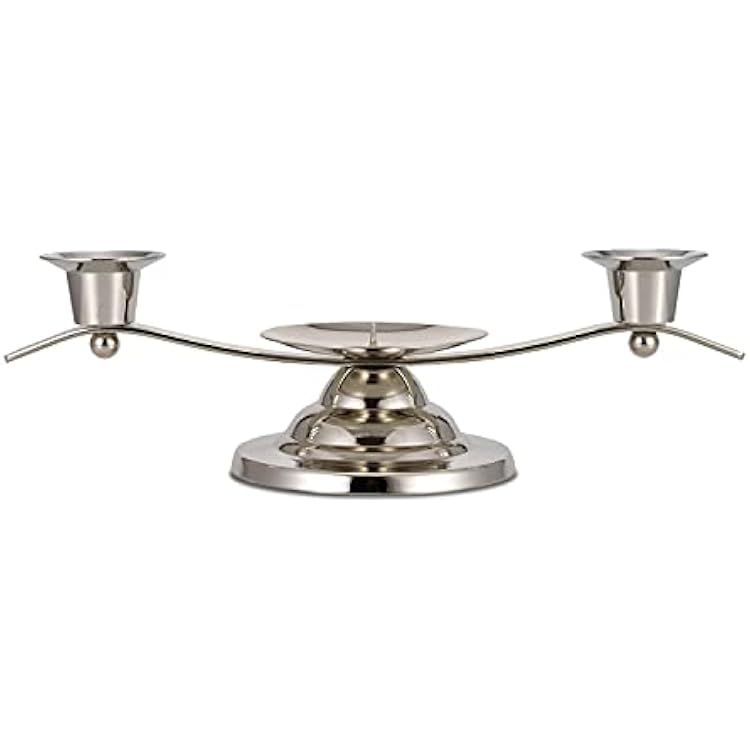 Metal Unity Candle Holders, 3 Arm Iron Scroll Candlestick Holders for Weddings, Shiny Silver, 11 x 4.3 x 3.1