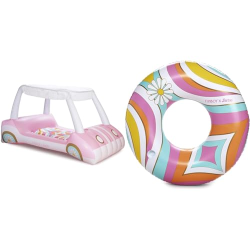 FUNBOY & Malibu Barbie Luxury Inflatable Golf Cart & Tube Summer Pool Floats - Land or Water Inflatables with Cup Holder