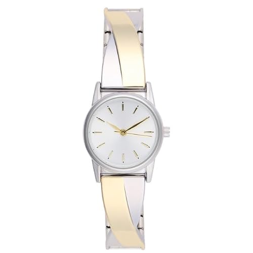 VeraRose Womens Watch Stretch Bangle Bracelet Silver Gold Two Tone Watch Expansion Band Watch Fashion Stretch Bangle Watch reloj para Mujer Gifts for Womens Watch