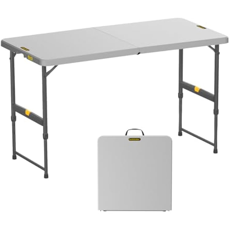 FanttikOutdoor Folding Table 4 Foot, Effortless Quick Adjustable Height Foldable Small Card Table, Fixing Lock, Stable for Party Dining Events Picnic Indoor Outdoor Camping, 1 Pack, Zeta X4 Pro Grey