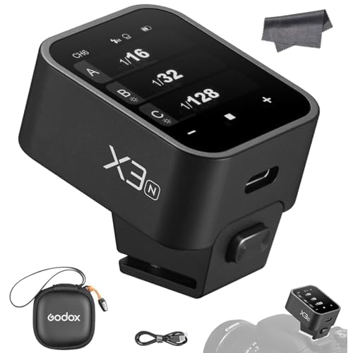 GODOX X3 X3N X3-N Touchscreen Flash Trigger for Nikon Cameras, 2.4G TTL Wireless 18000s HSS OLED Transmitter, Built-in Lithium Battery Quick Charge X2T-N XPro-N XProII-N Upgrade Version