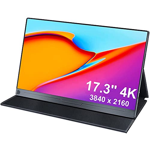 EDIY 17.3 inch 4K Screen HDR Portable Monitor Gaming FreeSync 3840x2160 External Display 100 Percent Adobe RGB IPS Eye Care Screen DP HDMI for Xbox PS4 PS5 Switch Laptop PC Phone Mac Raspberry Pi