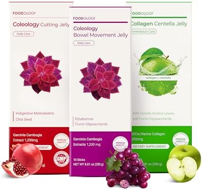 FOODOLOGY Stick Jelly Trio: Cutting & Bowel Movement & Collagen Jelly, Dietary Fiber Supplement Set, for Weight Management, Gut Health & Daily Regularity, Collagen Peptide with PDRN