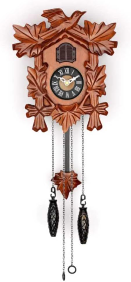 Small Cukoo Clok with Hand Carved Birds, Weights and Swinging Pendulum (Cherry)