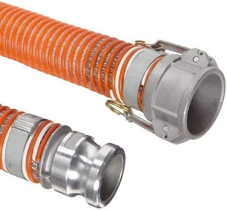 Blastline 3" Dia Heavy-Duty Clear/Orange Braid Flexible PVC Suction and Discharge Hose Assembly, Part CxE Cam & Groove (10 Feet)
