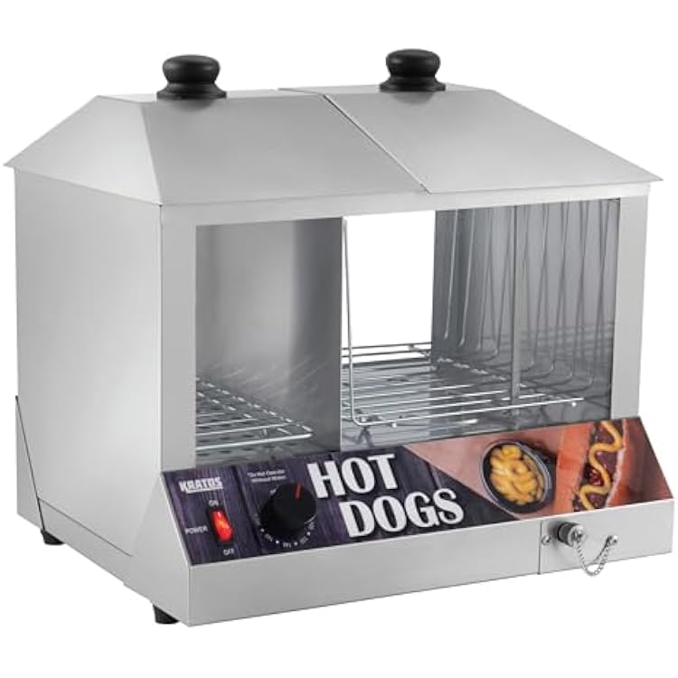 Kratos Countertop Electric Hot Dog Steamer, Commercial Hot DogBun Merchandiser for Convenience Stores and Snack Stands, Holds 100 Hot Dogs and 48 Buns, Stainless Steel, 120V, 1300W 29M-010