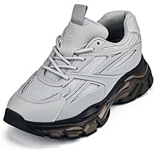 CALTO Men's Invisible Height Increasing Elevator Shoes - Cement/Translucent Onyx Sole Chunky Sole Lace-up Sporty Sneakers - 2.6 Inches Taller - S5281 - Size 7 D(M) US