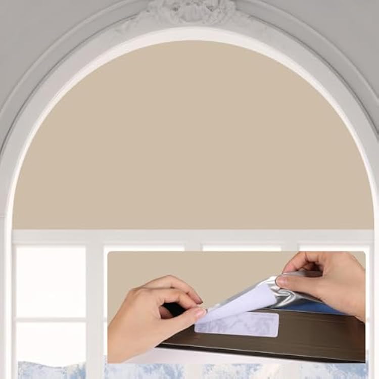 Maritown Arch Window Shade Blackout Radius 36 Inches Half Circle Window Shades Stick on Self Adhesive Room Darkening Arched Half Moon Blinds Semi Circle Round Window Cover for Front Door