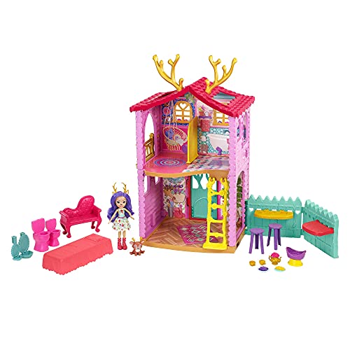 Enchantimals Cozy Deer House Playset 21-in  53-cm with Danessa Deer Doll & Animal Figure, 4 Play Areas & 15 Pieces, Great Gift for Kids Ages 3-8 HFC41