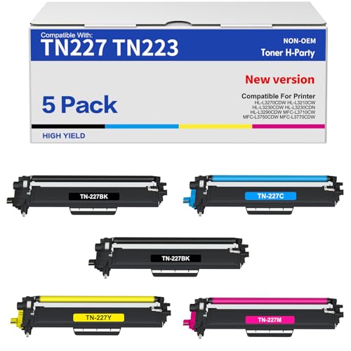 TN227 TN-227BKCMY High Yield Toner Cartridge: HL-L3290CDW HL-L3270CDW Compatible Replacement for Brother TN-223BKCMY TN-227 TN223 TN 227 for MFC-L3770CDW MFC-L3750CDW HL-L3210CW Printer 5 Pack