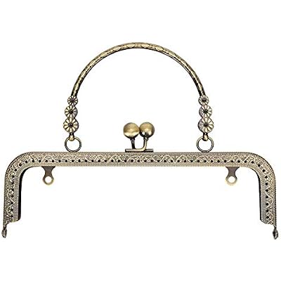 20.5cm Metal Purse Frame DIY Purse Frame Kiss Clasp Lock Bronze Tone Retro Embossed Portable Handle for Purse & Bag