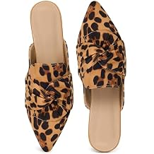 Aomigoct Dress Flat Womens Mules: Elegant Pointed Toe & Bow Suede for Office & Meetings - Lightweight Slip-On for Confidence in All-Day Wear - Ages 28-50
