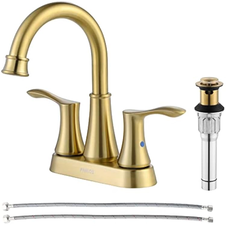 PARLOS Swivel Spout 2-Handle Bathroom Faucet Brushed Gold with Pop-up Drain & Supply Lines, Demeter 1362708