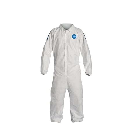 DuPont Tyvek 400D TD125S ProShield Protective Coverall with Zipper Front and Elastic Cuffs, White/Blue, 2X-Large (Pack of 25)