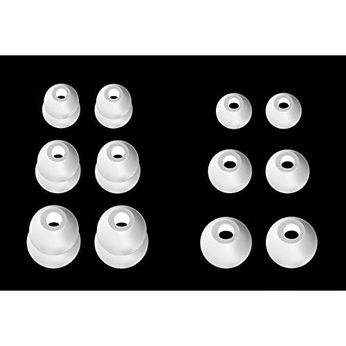 12pcs DF-3sz White SML Double Flange and Round Replacement Eartips Earbuds Ear Adapters for in Ear Earphones with 4.9mm to 6.3mm Nozzle Attachment