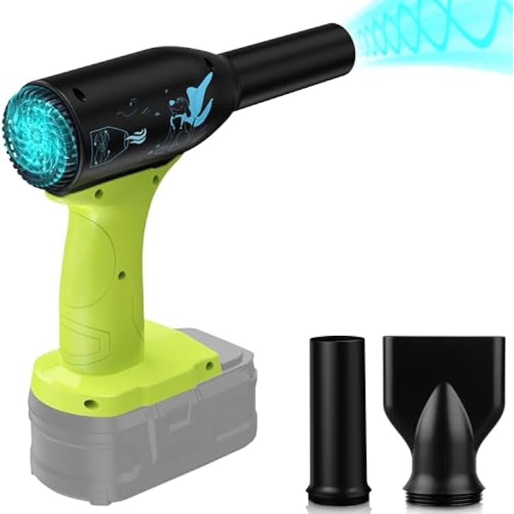 Jet Dry Mini Blower 90000 RPM Wind Speed 3-Speed Control Compatible with Ryobi 18V Battery,Rechargeable Cordless Jet Fan Blower for Leaf Blower, Car and Outing Jobsite Battery Not Included