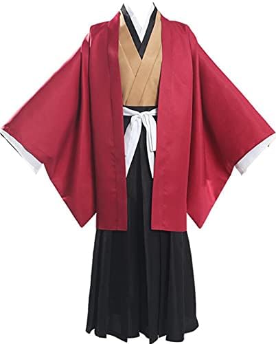 Anime Cosplay Mens Suit Bath Rope Costume Red Cloak Japanese Kimono Halloween