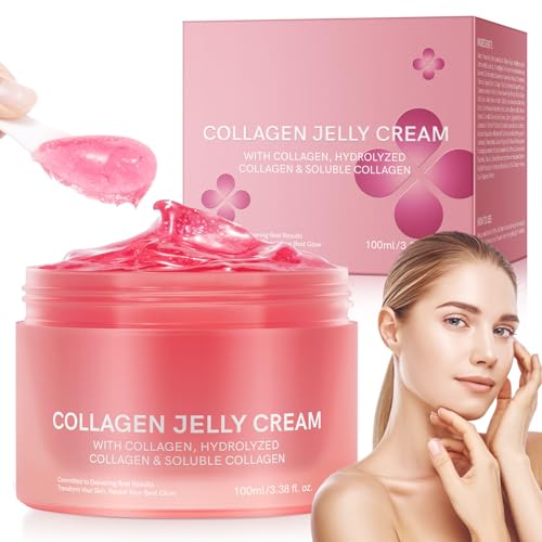 Collagen Jelly Cream - Instant Face Lift & 24h Hydration - Korean Skincare with Hydrolyzed Collagen - No Artificial Colors, 3.38 Fl Oz - Real Results, Transform Your Skin